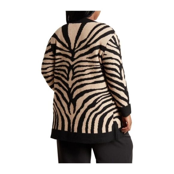 Tahari Womens Black Cream Zebra Cocoon Long Cardigan Soft Sweater Plus Sz 3X New - Picture 2 of 8